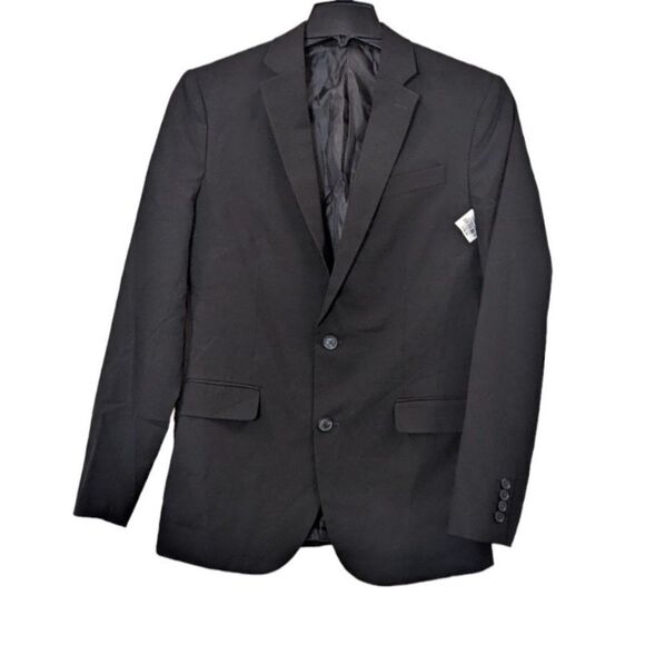 J. Ferrar Mens Size 40L Black Slim Fit Long Sleeve Single Breasted Blazer